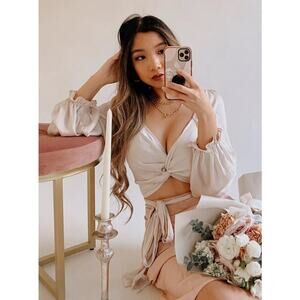 Mable Self-Tie Satin Top Cream Size S